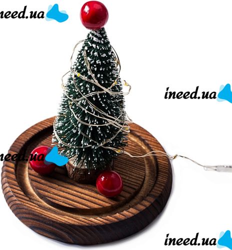 Новогодняя елка в стеклянной колбе 15 см Christmas Light с LED гирляндой и шарами, настольный декоративный рождественский ночник на батарейках
