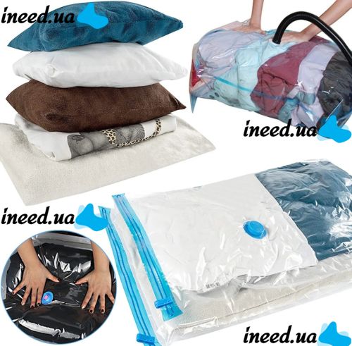Vacuum bags 80x120 cm for compact storage with a vacuum cleaner valve, reusable transparent bags for packing clothes