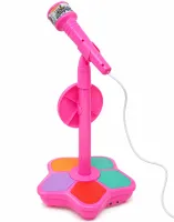 Детский микрофон Kid Star Microphone 5352A на регулируемой стойке с подсветкой, караоке со звуковыми эффектами и МР3 для детей от 3-х лет Розовое