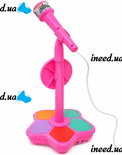 Детский микрофон Kid Star Microphone 5352A на регулируемой стойке с подсветкой, караоке со звуковыми эффектами и МР3 для детей от 3-х лет Розовое