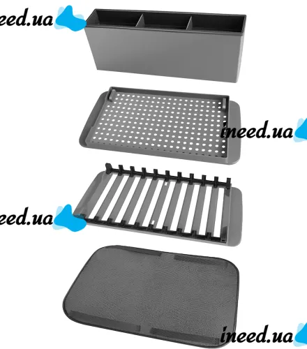 Настольная сушилка для посуды Scalable Drain Rack 0578 кухонный органайзер с поддоном и ковриком из микрофибры для хранения и сушки приборов Серый