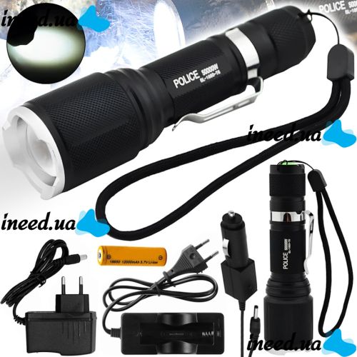 Ручной аккумуляторный фонарик Bailong BL-1860-T6 с фокусировкой 50000W тактический светодиодный LED фонарь 5 режимов с аккумулятором Police BL1860