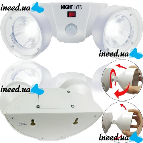 Уличный настенный светодиодный фонарь прожектор Cordless Night Eyes ULK-N22 с датчиком движения, Беспроводной светильник на стену от батареек Белый