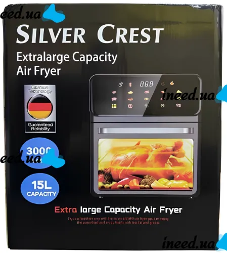 Мультипечь Аэрогриль с обдувом Silver Crest FD-1015B 3000W 15л электронная аэрогриль для приготовления еды без масла 10 программ настольная фритюрница от сети