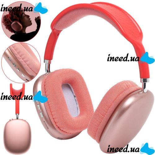 Накладные беспроводные наушники Bluetooth Macaron P9 Max с Aux полноразмерные блютуз стереонаушники со слотом карты памяти MicroSD, TF Card Красные