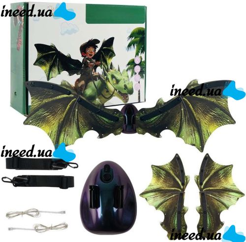 Детские подвижные крылья Динозавра Dinosaur Wings 2 электрические карнавальные крылья на ремешках с подсветкой музыкой и эффектом порхания 85 см