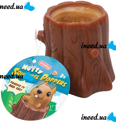 Силиконовая игрушка антистресс Белка в дупле Nutty Squirrel Popper JG-88 6.5х6 см выпрыгивающий Pop It Фуфлик в бревне для детей T206 Коричневый 