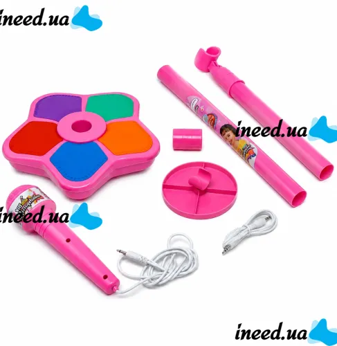 Детский микрофон Kid Star Microphone 5352A на регулируемой стойке с подсветкой, караоке со звуковыми эффектами и МР3 для детей от 3-х лет Розовое