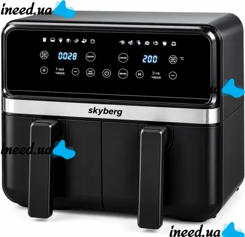 Двойная аэрогриль мультипечь Skyberg SB-317 10 л 4800W сенсорная двухкамерная аэрофритюрница с 2 корзинами, таймером и регулировкой температуры