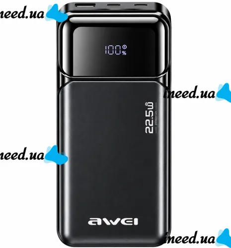 Портативное зарядное устройство Power Bank Awei PA-92 20000 мАч 22.5W внешний аккумулятор повербанк с быстрой зарядкой и дисплеем для телефона Type-C