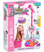 Детский микрофон Kid Star Microphone 5352A на регулируемой стойке с подсветкой, караоке со звуковыми эффектами и МР3 для детей от 3-х лет Розовое
