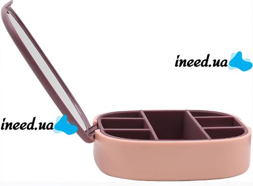 Органайзер для бижутерии с зеркалом Jewerly Storage Box LD-988 дорожная мини шкатулка на 7 отделений для украшений и ювелирных изделий 10х10 см