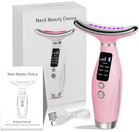 Акумуляторний мікрострумовий масажер Neck Beauty Device HY69 7 режимів міостимулятор для підтяжки та ліфтингу шкіри обличчя і шиї з дисплеєм і підсвічуванням