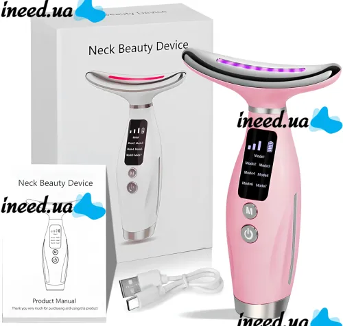 Акумуляторний мікрострумовий масажер Neck Beauty Device HY69 7 режимів міостимулятор для підтяжки та ліфтингу шкіри обличчя і шиї з дисплеєм і підсвічуванням