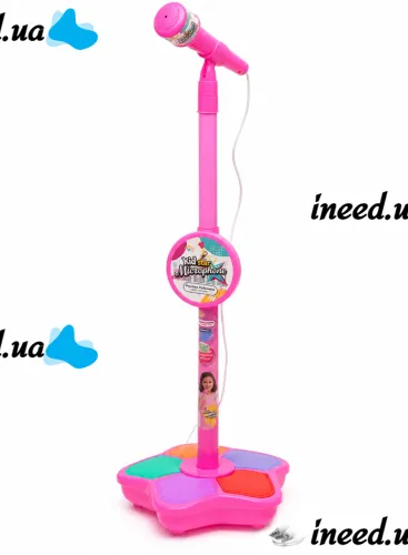 Детский микрофон Kid Star Microphone 5352A на регулируемой стойке с подсветкой, караоке со звуковыми эффектами и МР3 для детей от 3-х лет Розовое