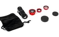 Линза с прищепкой для съемки Fish Eye Lens Y-12 3 в 1 набор объективов для фото и видео на телефон, панорамный рыбий глаз макросъемка Y12 Красный