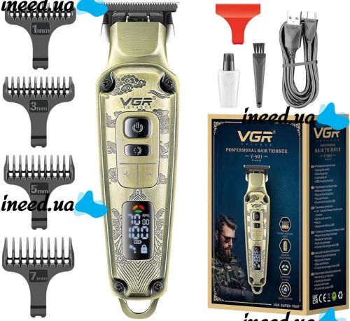 Аккумуляторная машинка для стрижки волос VGR V-901 5W беспроводной мужской триммер для стрижки и окантовки бороды и усов со сменными насадками V901