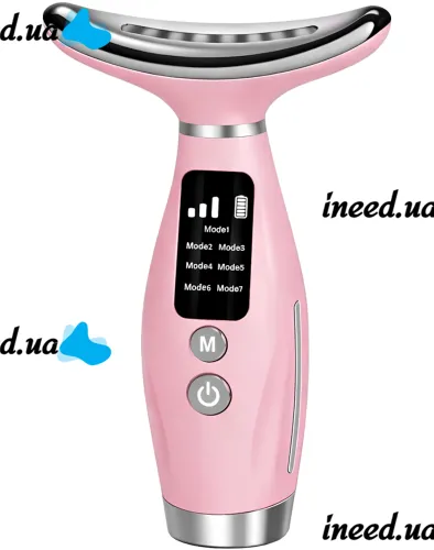 Акумуляторний мікрострумовий масажер Neck Beauty Device HY69 7 режимів міостимулятор для підтяжки та ліфтингу шкіри обличчя і шиї з дисплеєм і підсвічуванням