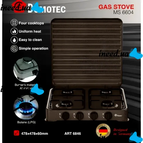 Table gas stove Domotec MS-6604 4-burner gas stove taganok, gas stove