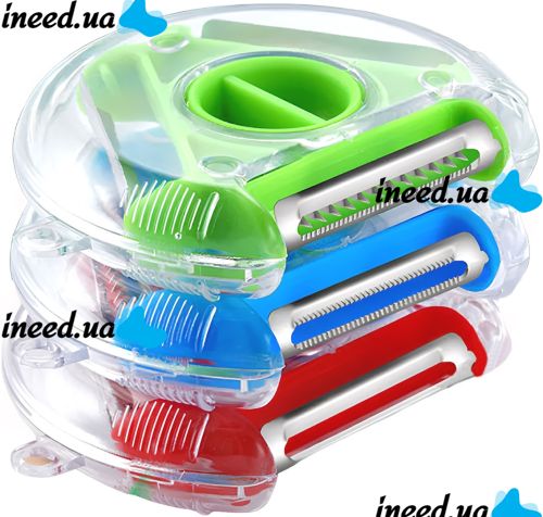Ручная круглая овощерезка Rotary Multifunctional Peeler 3 в 1 универсальная трехсторонняя терка для чистки и нарезки соломкой овощей и фруктов