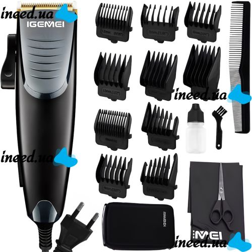 Men's hair clipper Gemei GM-836 wired trimmer for cutting and edging beard and mustache with replaceable nozzles in a case from IGemei network