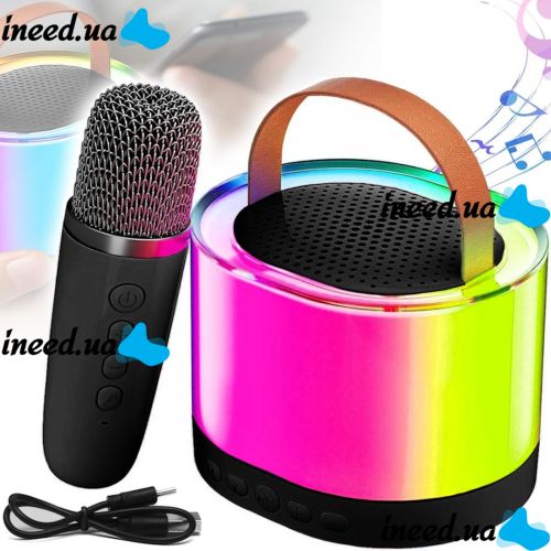 Аккумуляторная колонка караоке Smart Portable Speaker K52 акустическая Bluetooth система с беспроводным микрофоном и RGB цветомузыкой AUX TF USB