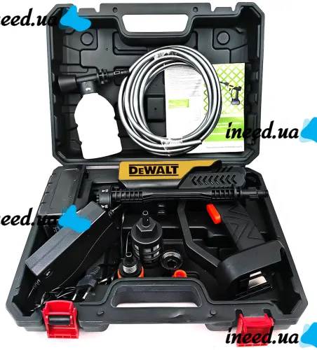 Беспроводная мойка высокого давления Dewalt DCPW600N 48V 5Ah 2 аккумулятора, аккумуляторная мини автомойка с кейсом, распылитель Девольт для авто