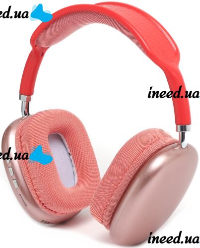 Накладные беспроводные наушники Bluetooth Macaron P9 Max с Aux полноразмерные блютуз стереонаушники со слотом карты памяти MicroSD, TF Card Красные