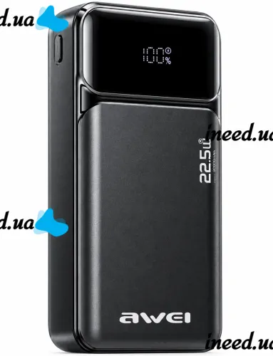 Портативное зарядное устройство Power Bank Awei PA-92 20000 мАч 22.5W внешний аккумулятор повербанк с быстрой зарядкой и дисплеем для телефона Type-C