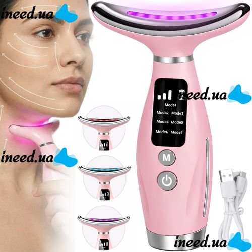 Акумуляторний мікрострумовий масажер Neck Beauty Device HY69 7 режимів міостимулятор для підтяжки та ліфтингу шкіри обличчя і шиї з дисплеєм і підсвічуванням
