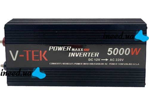 Автомобильный инвертор V-TEK PowerMaxx SSK-5000W 12V-220V от прикуривателя и аккумулятора, Авто преобразователь напряжения тока 12В 5000Вт, Черный