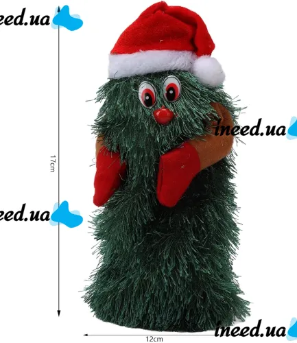 Танцующая рождественская елка Dancing Xmas Tree ET02 интерактивная новогодняя игрушка 17х10 см вращающаяся музыкальная ёлка в шапке на батарейках