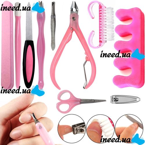 Маникюрный педикюрный набор Cutter Set AND 209 многофункциональный комплект инструментов 10 предметов для маникюра и педикюра ногтей в блистере