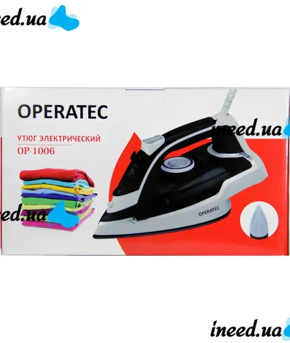 Operatec OP-1006 2200W manual steam iron with ceramic soleplate and steam regulator for ironing and steaming clothes from the mains Black