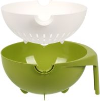 Double Colander with Bowl Mesh Strainer Drain Basket JM-615 2 in 1 Drain Bowl-Colander with Sieve, Plastic Bucket for washing fruits and vegetables Green