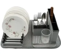 Настольная сушилка для посуды Scalable Drain Rack 0578 кухонный органайзер с поддоном и ковриком из микрофибры для хранения и сушки приборов Серый