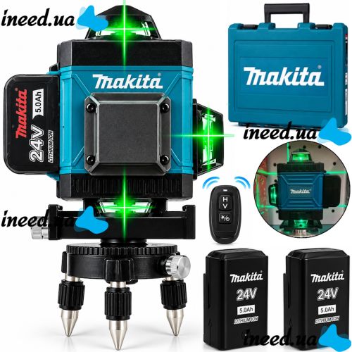 Лазерний 4D 16-лінійний зелений нівелір Makita SKR200Z 24V 5Ah, самовирівнюється рівень Макіта для вимірювання перетину 16 променів на 360 в кейсі