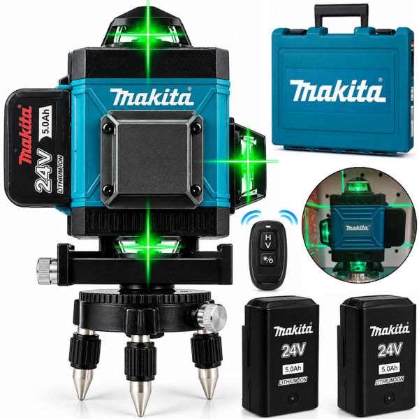 Лазерний 4D 16-лінійний зелений нівелір Makita SKR200Z 24V 5Ah, самовирівнюється рівень Макіта для вимірювання перетину 16 променів на 360 в кейсі