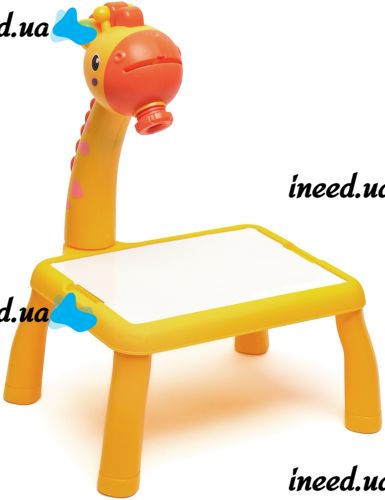 Детский столик проектор для рисования Projector Painting Жираф 3 в 1 набор для творчества с мольбертом, фломастерами и световыми слайдами Желтый