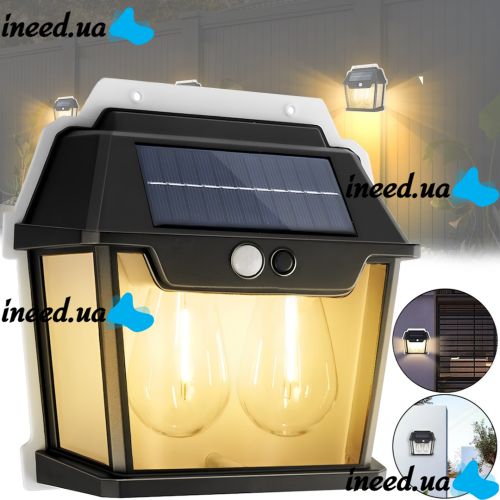 Уличный настенный светильник COBA Solar Wall Lamp HW-888-2W аккумуляторный подвесной фонарь на солнечной батарее с датчиком движения 2 лампы 3 режима