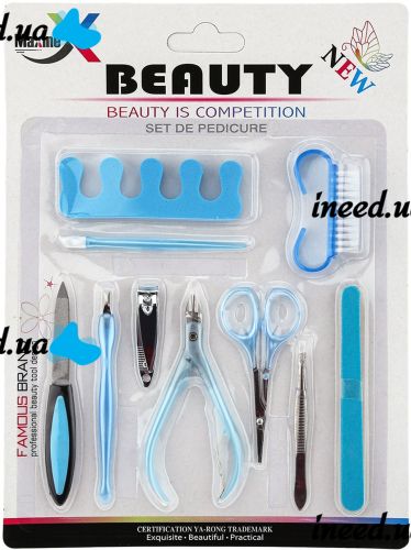 Маникюрный педикюрный набор Cutter Set AND 209 многофункциональный комплект инструментов 10 предметов для маникюра и педикюра ногтей в блистере