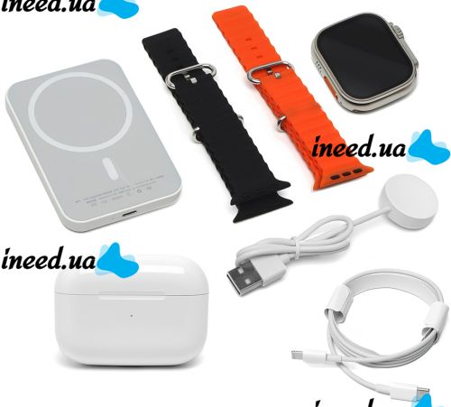 Комплект Aemax 3 в 1 наручные Смарт часы Smart Watch RM22 вакуумные Bluetooth наушники AirPods Pro и беспроводной power bank MagSafe для телефона