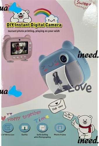 Kids DIY Instant Digital Camera M3 3 in 1 Polaroid digital camera for photos and videos on battery Pink
