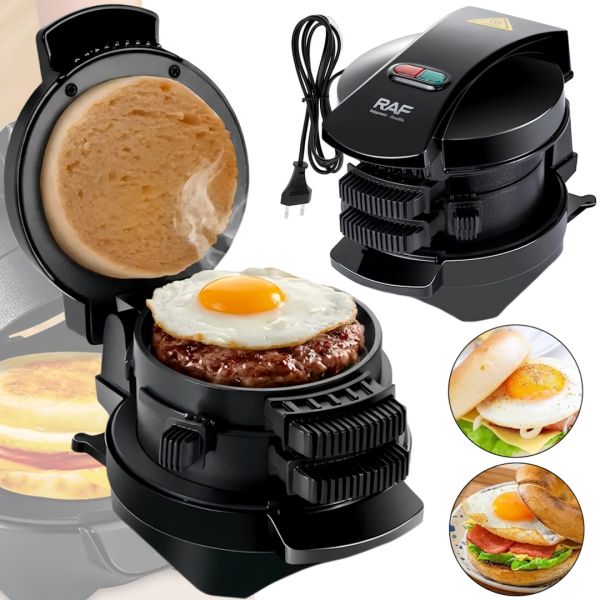 Electric double-deck burger maker RAF R.2204 600 W round burger machine with non-stick coating for cooking burgers from mains 220V
