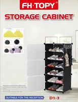 Складной шкаф органайзер для обуви Storage Cube Cabinet D1-3 42х32х95см пластиковая тумба с дверцами на 3 секции и 6 полочек для одежды Черная