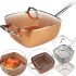 Универсальная сковорода Copper Cook Deep Square Pan Ampowar 24 см с фритюром и пароваркой с крышкой, Антипригарная сковородка фритюрница с дуршлагом