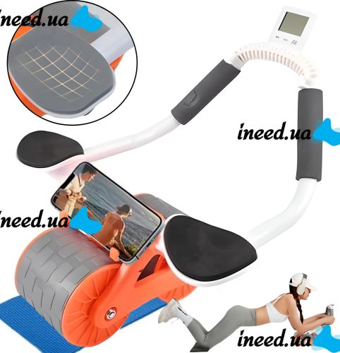 Автоматический ролик тренажер Healthy Abdomen Wheel DL-431 для пресса живота с отскоком и поддержкой локтя с дисплеем, Колесико с ковриком AND438