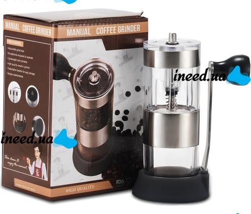 Ручная кофемолка Coffee Grinder HD-A75 механический измельчитель кофейных зерен с регулировкой помола, мельница со стальными жерновами LY-958