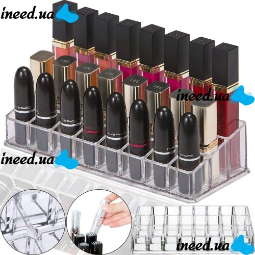 Универсальный акриловый органайзер подставка Lipstick Shelf на 24 ячейки для хранения косметики и помады Контейнер для макияжа и мелочей Прозрачный