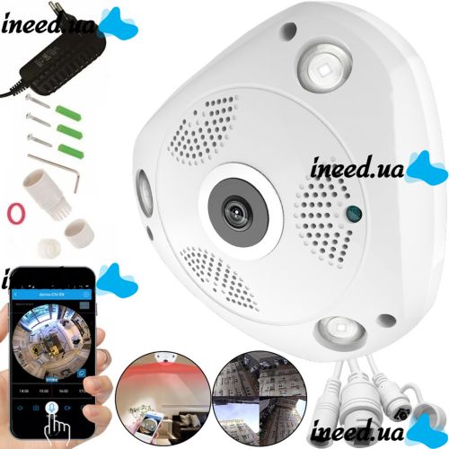 Потолочная IP камера видеонаблюдения VR Camera V300 360° беспроводная панорамная видеокамера на потолок с ИК подсветкой и микрофоном Wi-Fi VRCam